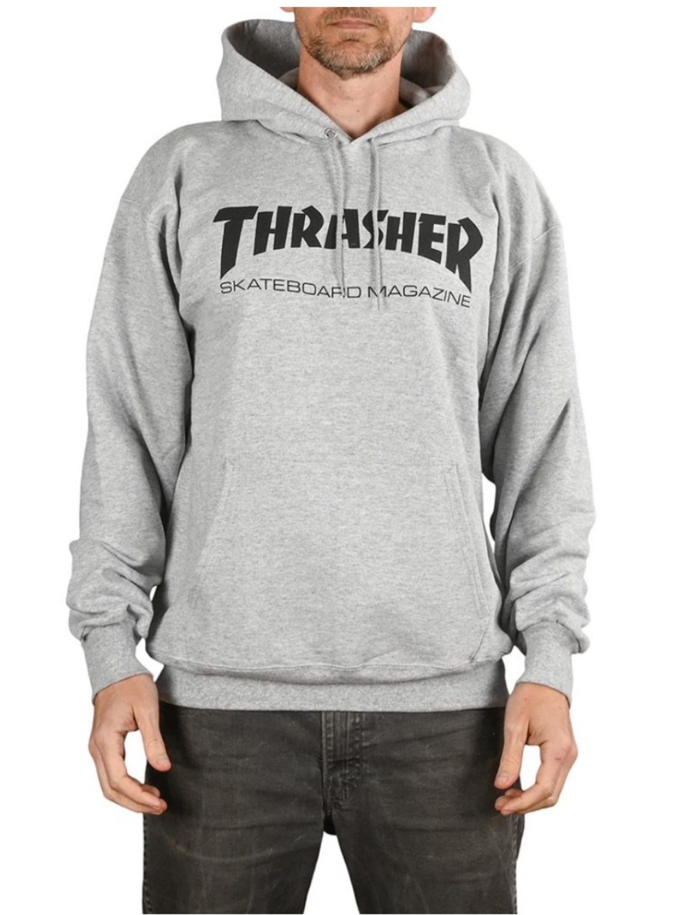 Thrasher Light Gray Hoodie with Black Logo - Men's Pullover